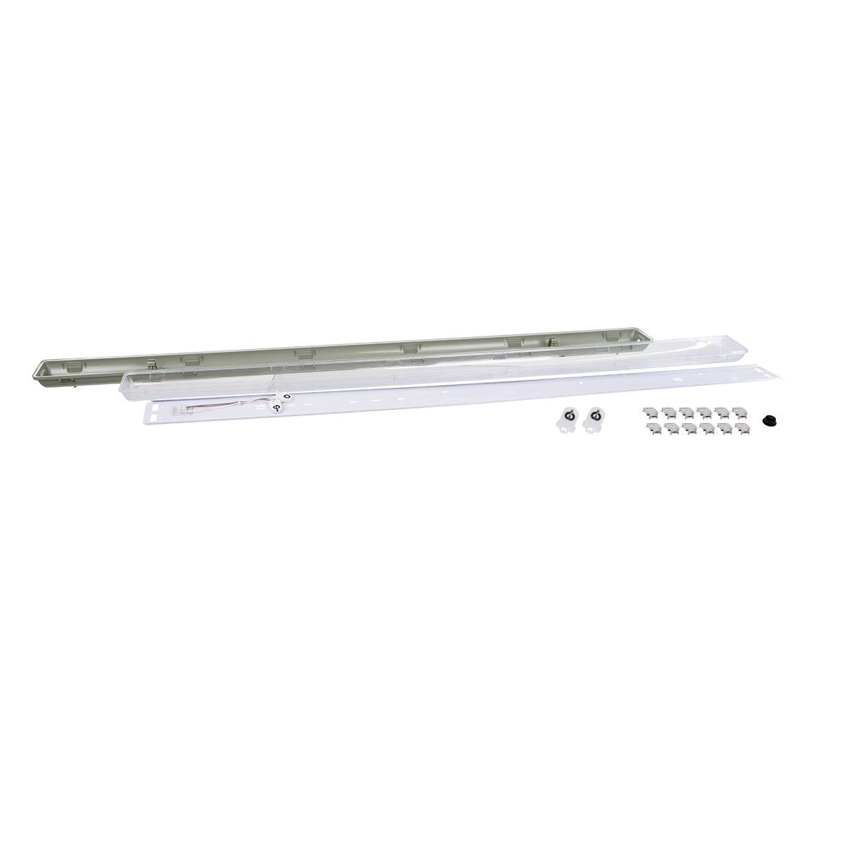 GloboStar® 90615 2 x 150cm T8 Tri-Proof Πλαστικό PC Σκαφάκι με Μεταλλικά Clips για 2 x Λάμπες Φθορίου LED Τροφοδοσίας Ενός Άκρου Αδιάβροχο IP65 - ledmania.gr