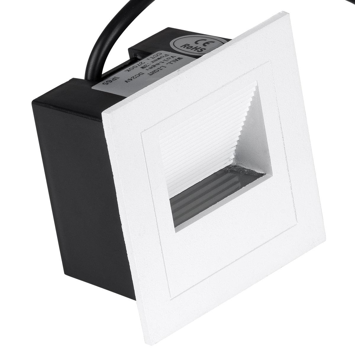 GloboStar® STEP-MINA 90626 Χωνευτό Φωτιστικό Σκαλοπατιού - Διαδρόμου LED 3W 330lm 30° DC 24V Αδιάβροχο IP65 Μ8.3 x Π8.3 x Υ5cm Θερμό Λευκό 2700K - Λευκό - 3 Years Warranty - ledmania.gr
