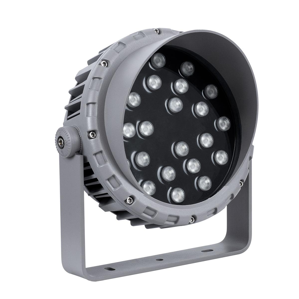 GloboStar® FLOOD-MENA 90647 Προβολέας Wall Washer για Φωτισμό Κτιρίων LED 24W 2520lm 30° DC 24V Αδιάβροχο IP65 Φ23 x Υ18cm Πολύχρωμο RGBW DMX512 - Ασημί - 3 Years Warranty - ledmania.gr
