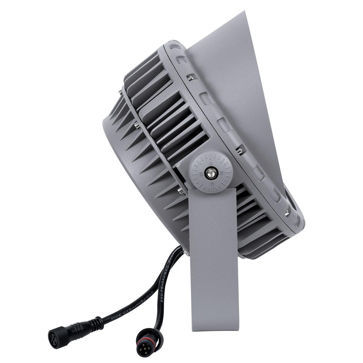 GloboStar® FLOOD-MENA 90648 Προβολέας Wall Washer για Φωτισμό Κτιρίων LED 36W 3780lm 30° DC 24V Αδιάβροχο IP65 Φ23 x Υ18cm Πολύχρωμο RGBW DMX512 - Ασημί - 3 Years Warranty - ledmania.gr