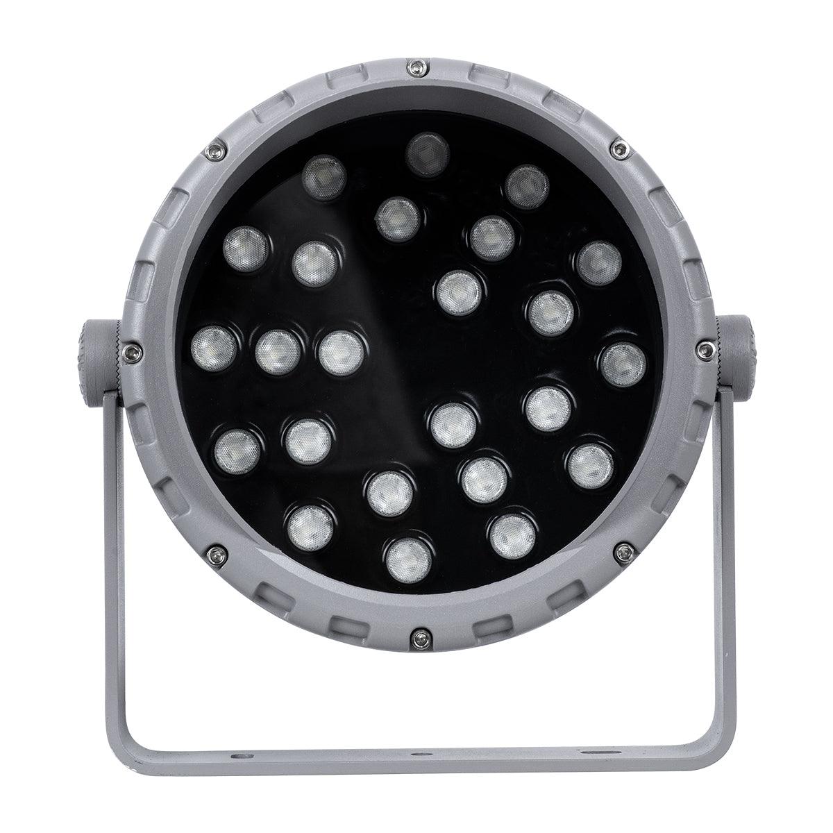 GloboStar® FLOOD-MENA 90648 Προβολέας Wall Washer για Φωτισμό Κτιρίων LED 36W 3780lm 30° DC 24V Αδιάβροχο IP65 Φ23 x Υ18cm Πολύχρωμο RGBW DMX512 - Ασημί - 3 Years Warranty - ledmania.gr