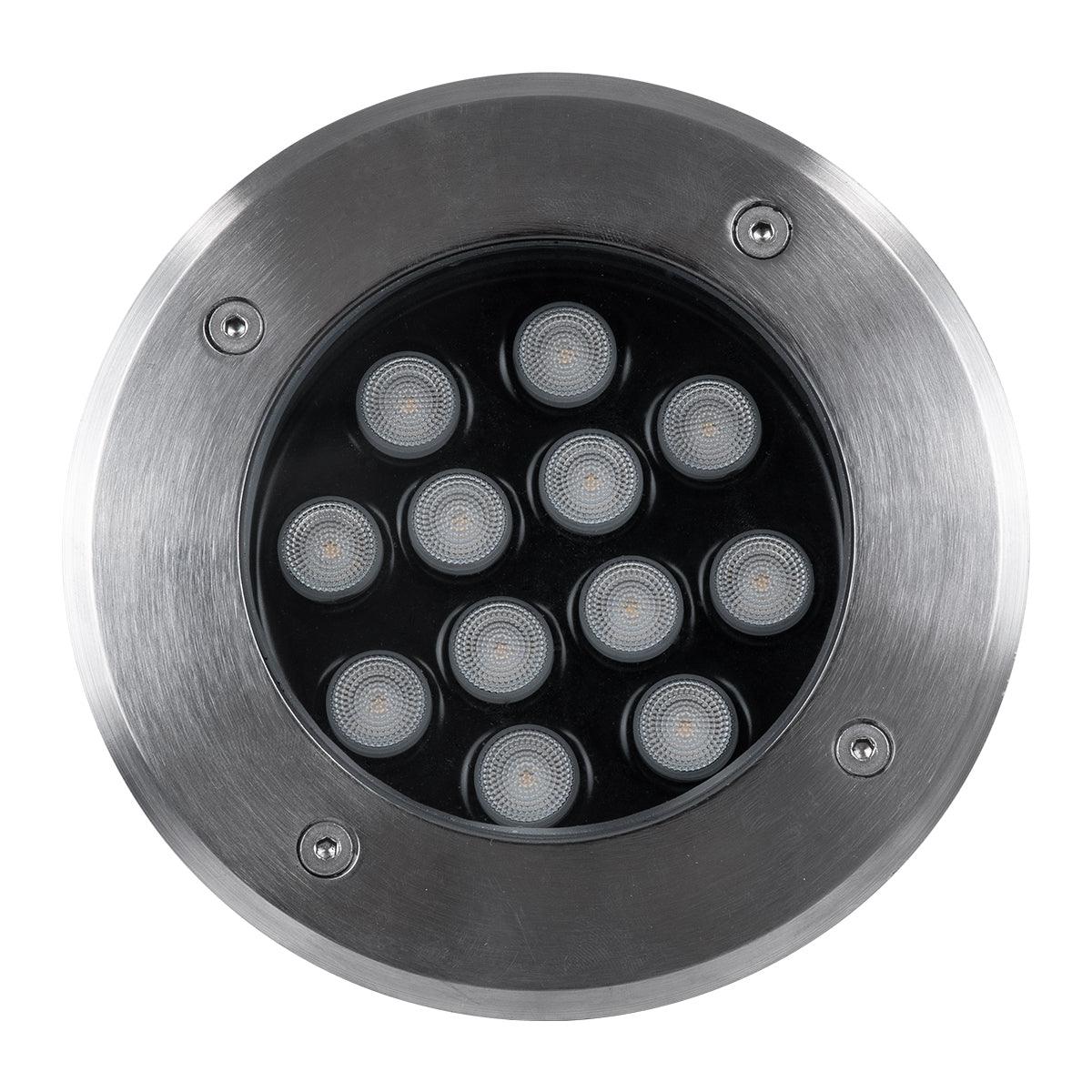 GloboStar® UNDERGROUND-TINA 90668 Χωνευτό Φωτιστικό Σποτ Δαπέδου LED 12W 1380lm 30° DC 24V Αδιάβροχο IP65 Φ16 x Υ9cm Φυσικό Λευκό 4500K - Ανοξείδωτο Ατσάλι - 3 Years Warranty - ledmania.gr