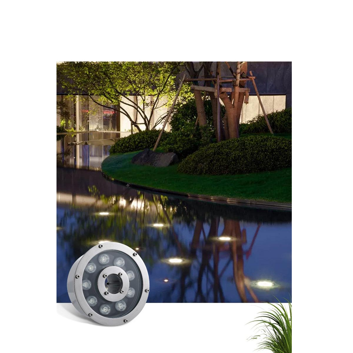 GloboStar® UNDERWATER-FINA 90674 Υποβρύχιο Φωτιστικό Σποτ Ειδικό για Σιντριβάνια LED 9W 990lm 30° DC 24V Αδιάβροχο IP68 Φ16 x Υ8cm Θερμό Λευκό 3000K - Ανοξείδωτο Ατσάλι - 3 Years Warranty - ledmania.gr