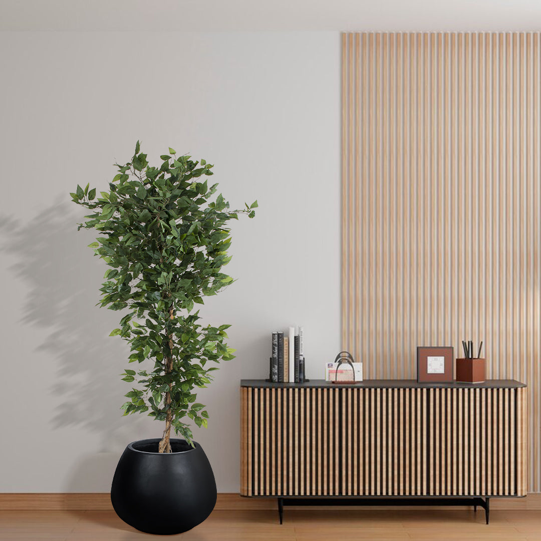 GloboStar® Artificial Garden COLOMBO 20695 Διακοσμητικό Πολυεστερικό Τσιμεντένιο Κασπώ Γλάστρα - Flower Pot Μαύρο Φ60 x Υ45cm - ledmania.gr