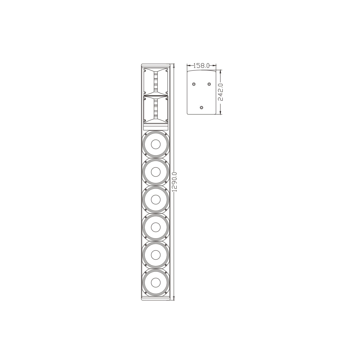 GloboStar® FDB K806 98027 PA Speaker - Παθητικό Ηχείο Column Κολωνάτο Επιτοίχιο & Επιδαπέδιο 6Ω - 480W RMS (1920W Peak) - 6 x 6" Inches Mid & 2 x 1.7" Inches HF - IP20 - Μαύρο - Μ15.8 x Π24.2 x Υ129cm - ledmania.gr