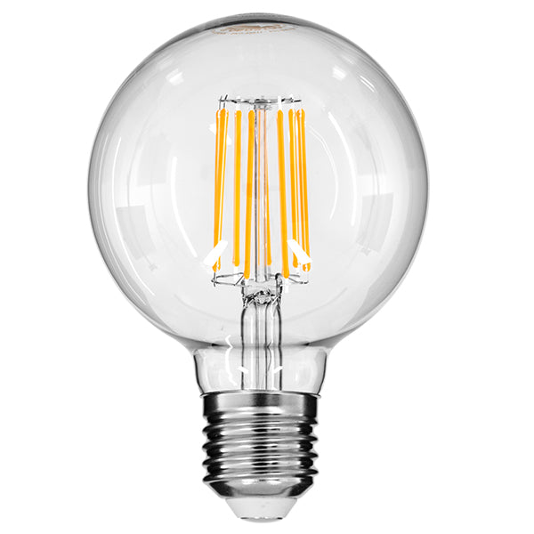 GloboStar® 99011 Λάμπα E27 G95 Γλόμπος LED LONG FILAMENT 12W 1320 lm 320° AC 85-265V Edison Retro με Διάφανο Γυαλί Θερμό Λευκό 2700 K Dimmable - ledmania.gr
