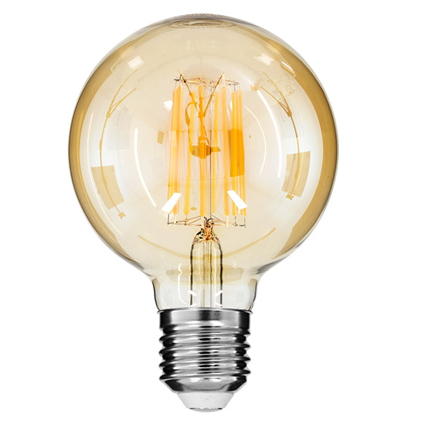 GloboStar® 99041 Λάμπα E27 G95 Γλόμπος LED LONG FILAMENT 12W 1260 lm 320° AC 85-265V Edison Retro με Μελί Γυαλί Ultra Θερμό Λευκό 2200 K Dimmable - ledmania.gr