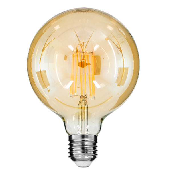 GloboStar® 99044 Λάμπα E27 G125 Γλόμπος LED LONG FILAMENT 12W 1260 lm 320° AC 85-265V Edison Retro με Μελί Γυαλί Ultra Θερμό Λευκό 2200 K Dimmable - ledmania.gr