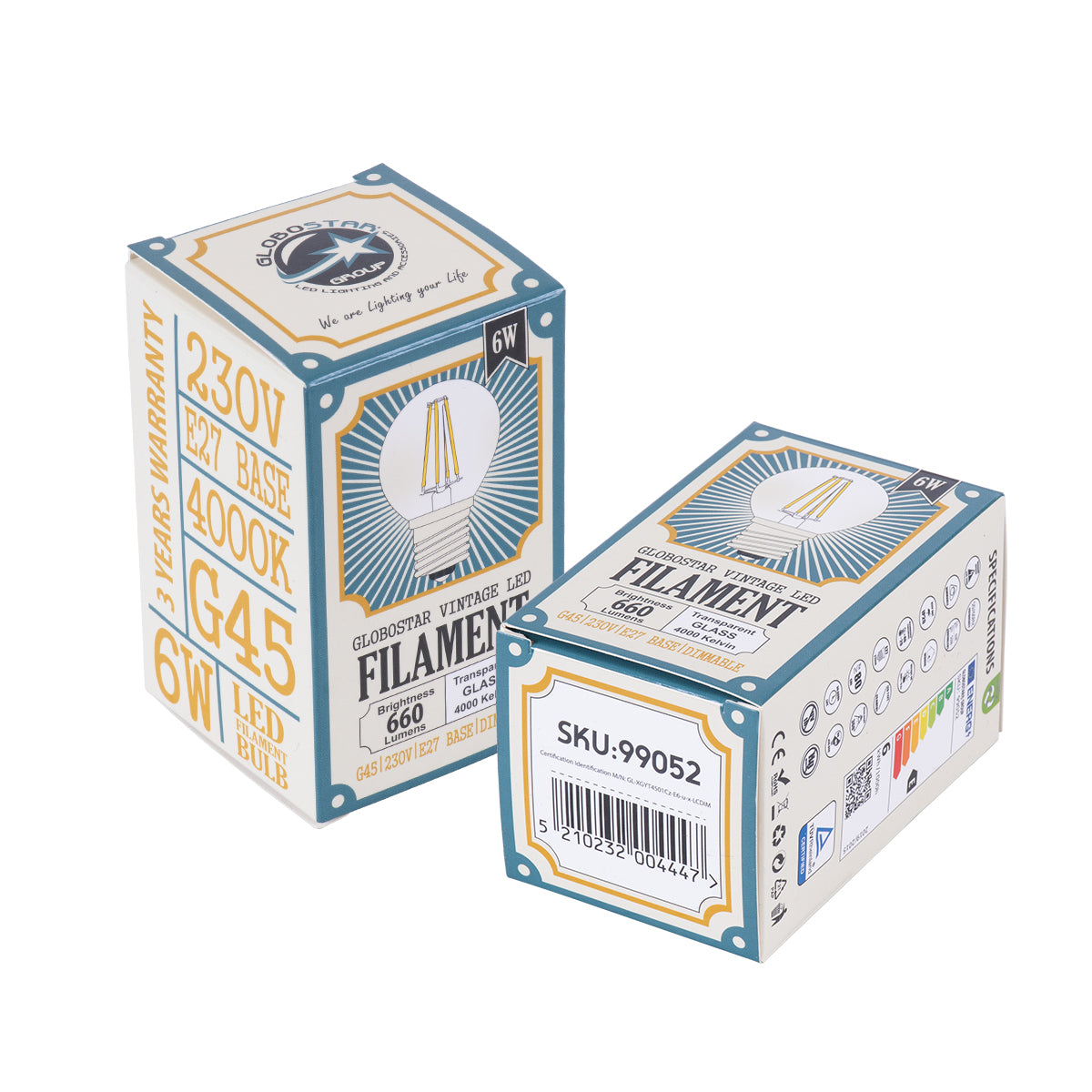 GloboStar® 99052 Λάμπα LED Long Filament E27 G45 Γλομπάκι 6W 660lm 360° AC 220-240V IP20 Φ4.5 x Υ7.5cm Φυσικό Λευκό 4000K με Διάφανο Γυαλί - Dimmable - 3 Years Warranty - ledmania.gr