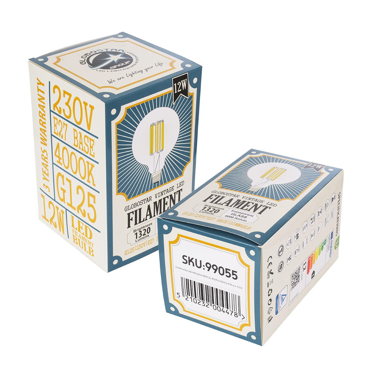 GloboStar® 99055 Λάμπα LED Long Filament E27 G125 Γλόμπος 12W 1320lm 360° AC 220-240V IP20 Φ12.5 x Υ18cm Φυσικό Λευκό 4000K με Διάφανο Γυαλί - Dimmable - 3 Years Warranty - ledmania.gr