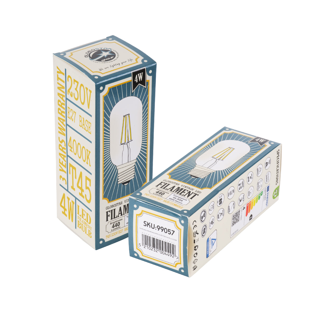 GloboStar® 99057 Λάμπα LED Long Filament E27 T45 Σωλήνας 4W 440lm 360° AC 220-240V IP20 Φ4.5 x Υ11cm Φυσικό Λευκό 4000K με Διάφανο Γυαλί - Dimmable - 3 Years Warranty - ledmania.gr