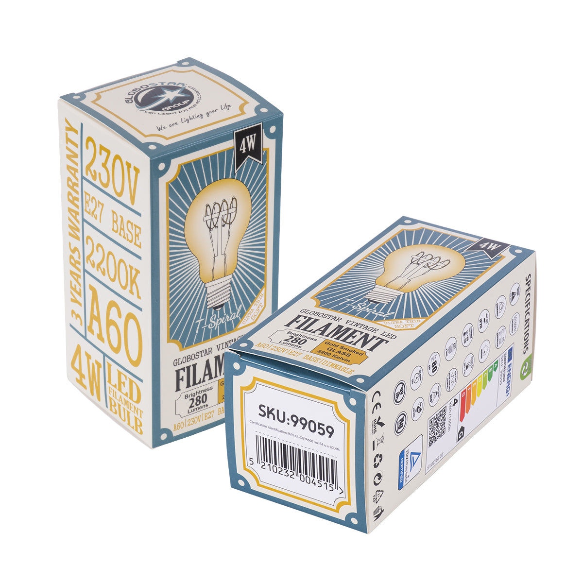 GloboStar® 99059 Λάμπα LED Ultra Thin Soft S Spiral Filament E27 A60 Γλόμπος 4W 280lm 360° AC 220-240V IP20 Φ6 x Υ10.5cm Ultra Θερμό Λευκό 2200K με Μελί Γυαλί - Dimmable - 3 Years Warranty - ledmania.gr