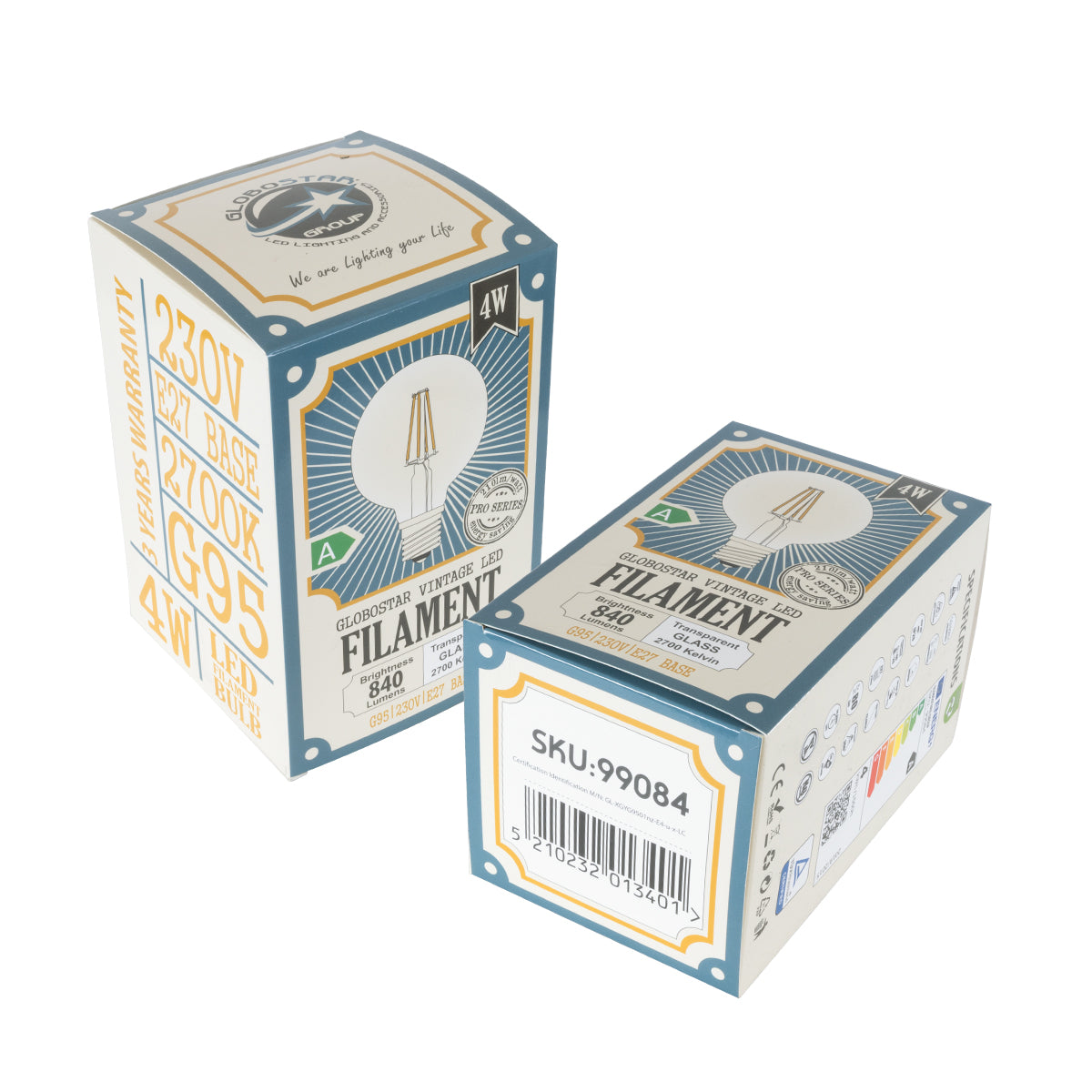 GloboStar® 99084 Λάμπα LED Long Filament E27 G95 Γλόμπος 4W 840lm 360° AC 220-240V IP20 Φ9.5 x Υ13.8cm Θερμό Λευκό 2700K με Διάφανο Γυαλί - Pro Series 210lm/W - A Ενεργειακή Κλάση - 3 Χρόνια Εγγύηση - ledmania.gr