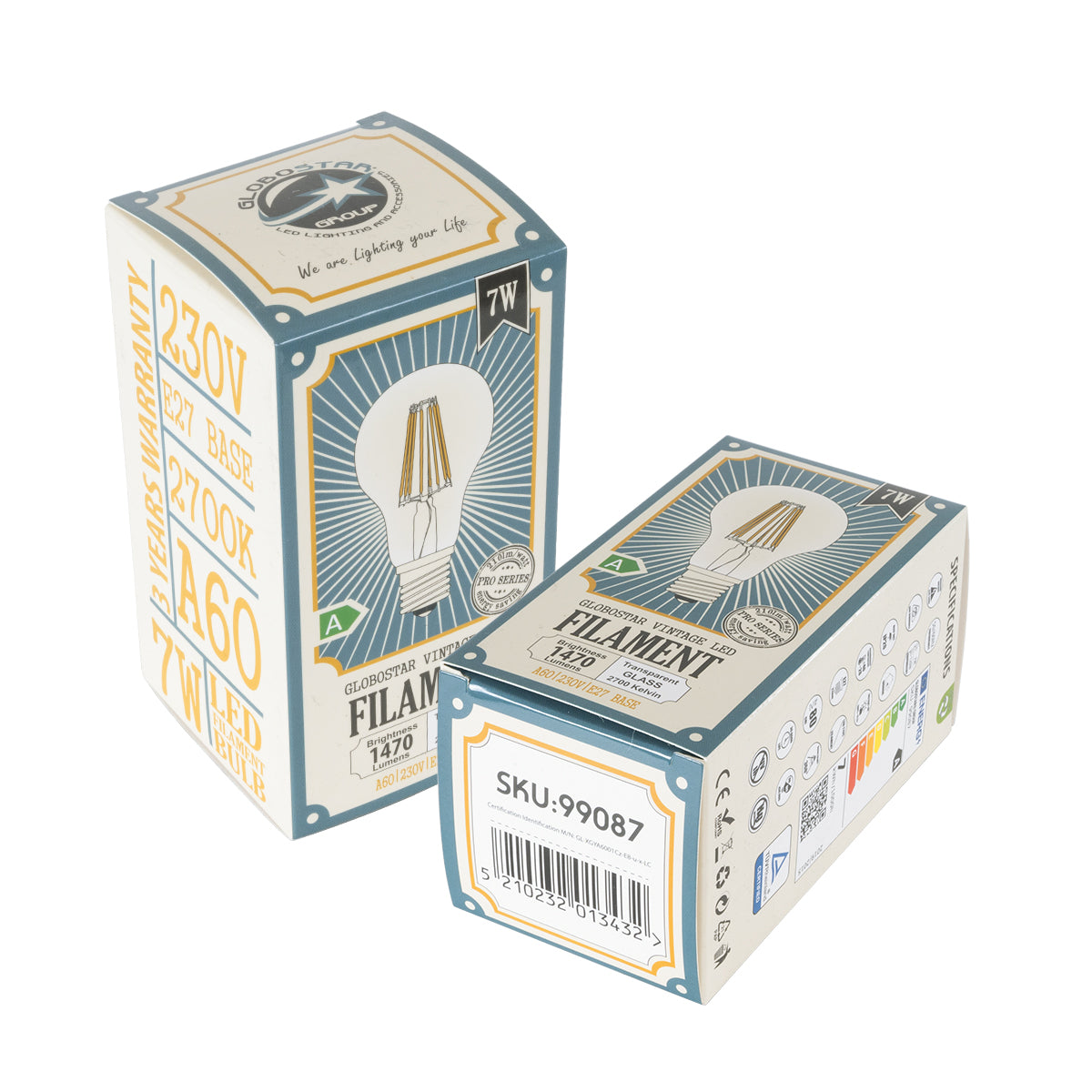 GloboStar® 99087 Λάμπα LED Long Filament E27 A60 Γλόμπος 7W 1470lm 360° AC 220-240V IP20 Φ6 x Υ11cm Θερμό Λευκό 2700K με Διάφανο Γυαλί - Pro Series 210lm/W - A Ενεργειακή Κλάση - 3 Χρόνια Εγγύηση - ledmania.gr