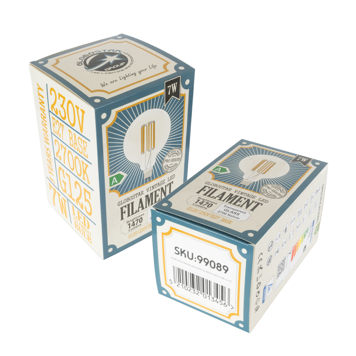 GloboStar® 99089 Λάμπα LED Long Filament E27 G125 Γλόμπος 7W 1470lm 360° AC 220-240V IP20 Φ12.5 x Υ13.8cm Θερμό Λευκό 2700K με Διάφανο Γυαλί - Pro Series 210lm/W - A Ενεργειακή Κλάση - 3 Χρόνια Εγγύηση - ledmania.gr