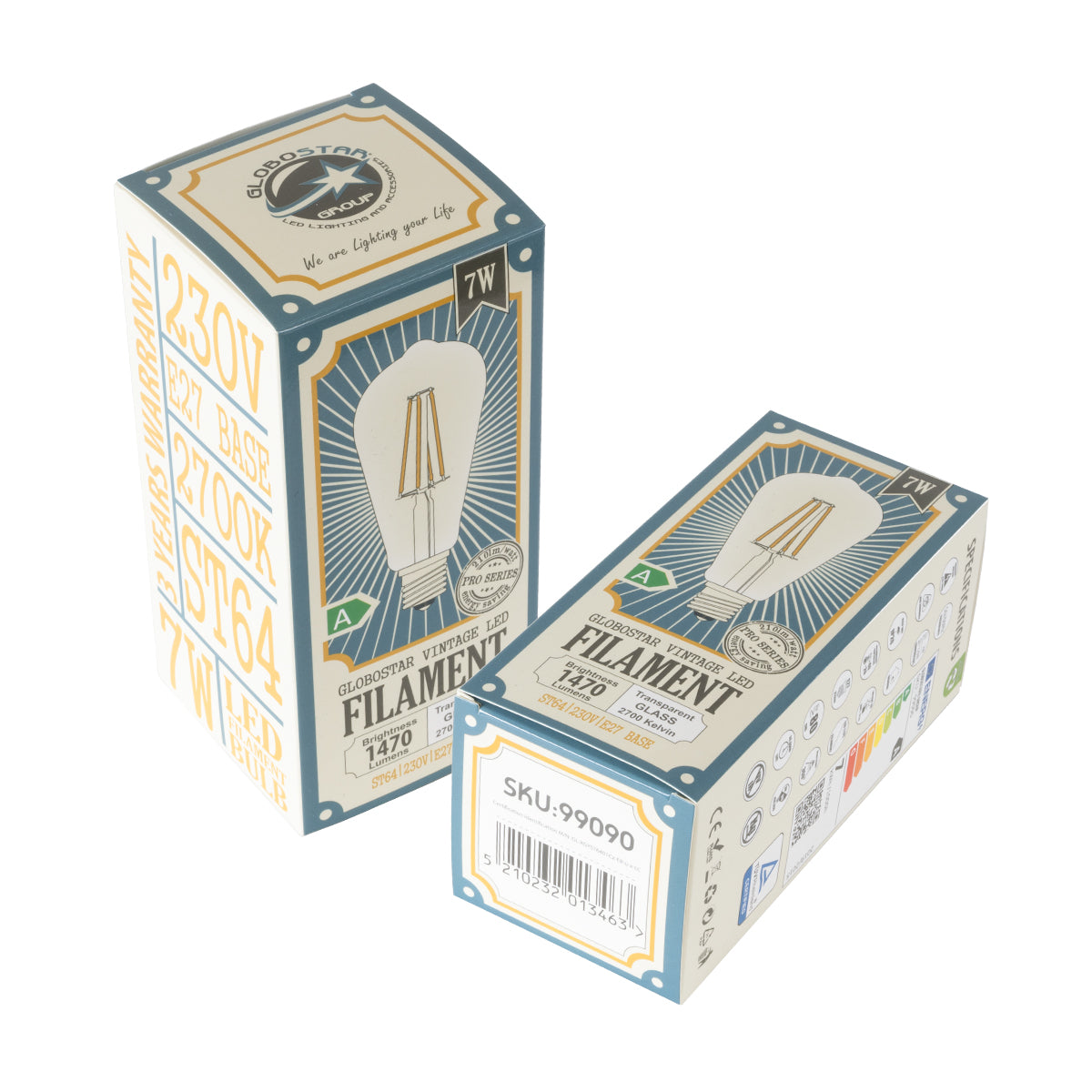 GloboStar® 99090 Λάμπα LED Long Filament E27 ST64 Αχλάδι 7W 1470lm 360° AC 220-240V IP20 Φ6.4 x Υ14.5cm Θερμό Λευκό 2700K με Διάφανο Γυαλί - Pro Series 210lm/W - A Ενεργειακή Κλάση - 3 Χρόνια Εγγύηση - ledmania.gr