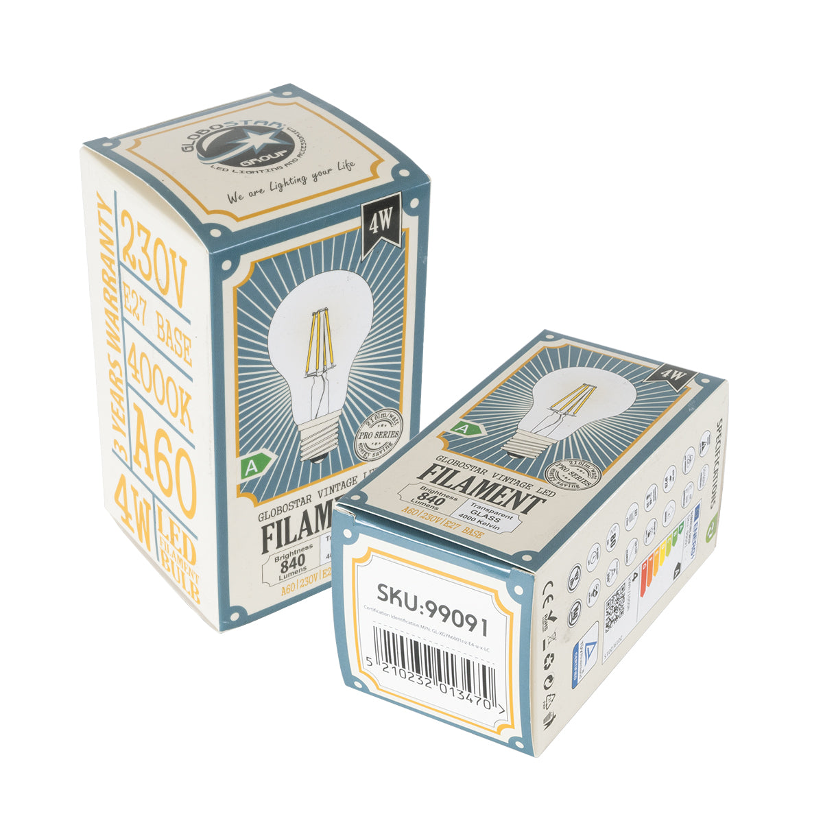 GloboStar® 99091 Λάμπα LED Long Filament E27 A60 Γλόμπος 4W 840lm 360° AC 220-240V IP20 Φ6 x Υ11cm Φυσικό Λευκό 4000K με Διάφανο Γυαλί - Pro Series 210lm/W - A Ενεργειακή Κλάση - 3 Χρόνια Εγγύηση - ledmania.gr