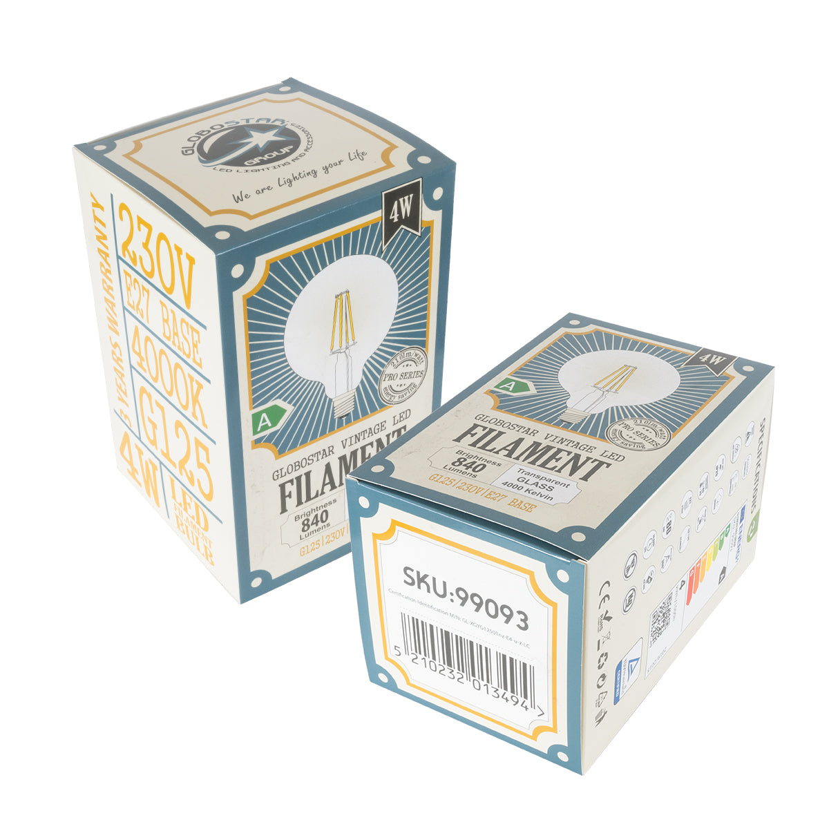 GloboStar® 99093 Λάμπα LED Long Filament E27 G125 Γλόμπος 4W 840lm 360° AC 220-240V IP20 Φ12.5 x Υ13.8cm Φυσικό Λευκό 4000K με Διάφανο Γυαλί - Pro Series 210lm/W - A Ενεργειακή Κλάση - 3 Χρόνια Εγγύηση - ledmania.gr