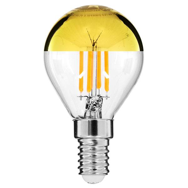 GloboStar® 99105 Λάμπα E14 G45 Γλομπάκι με Ανεστραμμένο Χρυσό Καθρέπτη LED FILAMENT 4W 420 lm 320° AC 85-265V Edison Retro με Διάφανο-Χρυσό Γυαλί Ultra Θερμό Λευκό 2200 K Dimmable - ledmania.gr