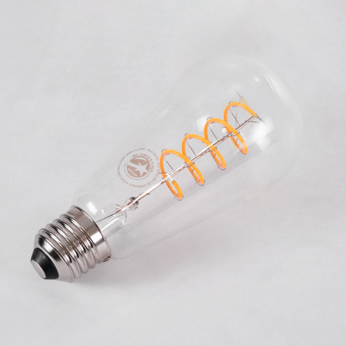 GloboStar® 99143 Λάμπα LED Soft S Spiral Filament E27 ST64 Αχλάδι 4W 300lm 360° AC 220-240V IP20 Φ6.4 x Υ14cm Θερμό Λευκό 2700K με Διάφανο Γυαλί - Dimmable - 3 Years Warranty - ledmania.gr