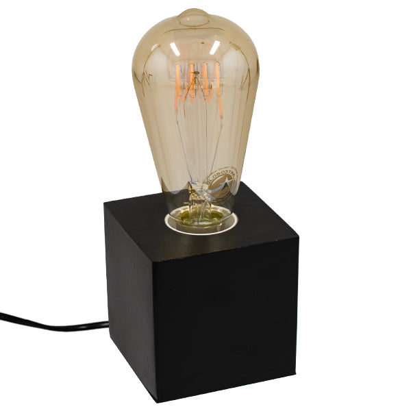 GloboStar® Cube 99407 Μοντέρνο Ξύλινο Επιτραπέζιο Φωτιστικό Πορτατίφ Λαμπατέρ με Ντουί E27 Μονόφωτο Κύβος Μαύρο - Έβενος με 1.8m καλώδιο και διακόπτη M8 x Π8 x Υ8cm - ledmania.gr