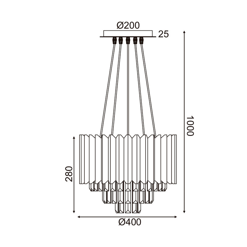 ^ΚΡΕΜΑΣΤΟ Φ/Σ 5XE14 ΚΡΥΣΤΑΛΛΟ + ΧΡΥΣΟ ΜΕΤ/ΚΟ D40XH100CM EMPIRE - ledmania.gr