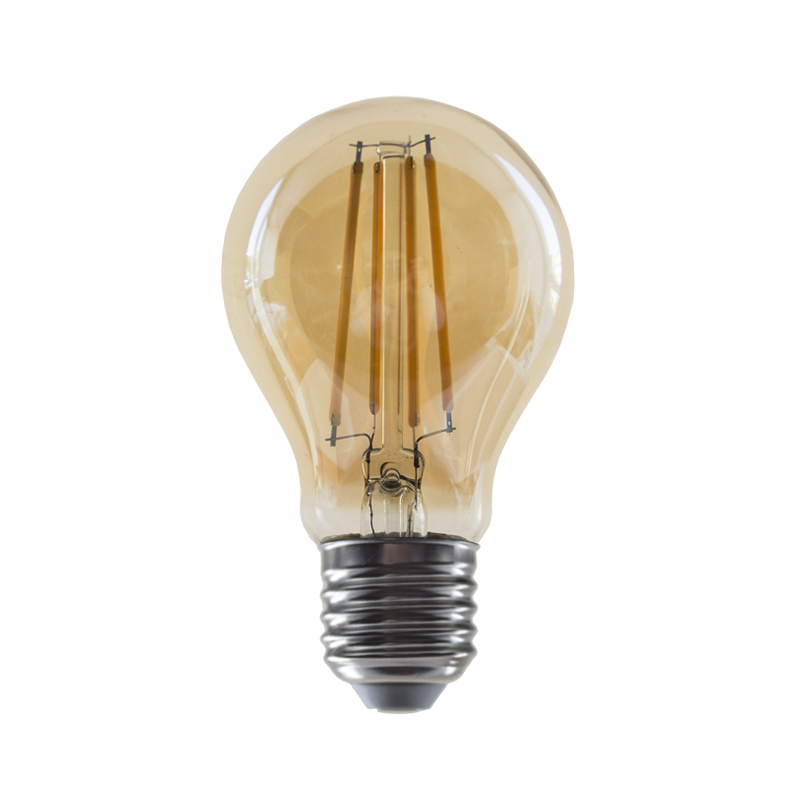 LED FILAMENT E27 DIM A60 AMBER 8W 2700K 230V AC 900LM RA80 - ledmania.gr