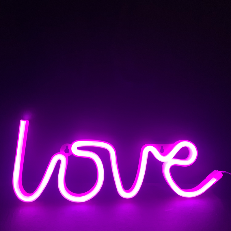 LOVE, 118 NEON LED ΛΑΜΠΑΚΙΑ ΜΕ ΜΠΑΤΑΡΙΑ (3xAA)/USB, ΡΟΖ, IP20, 35.5x2x13cm - ledmania.gr