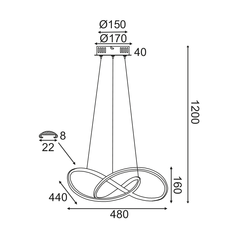 ^ΚΡΕΜΑΣΤΟ Φ/Σ LED 48W 3000K 2880LM ΟΡΕΙΧΑΛΚΟ ΑΛΟΥΜΙΝΙΟ 48Χ44XΗ120CM GORDIUS - ledmania.gr