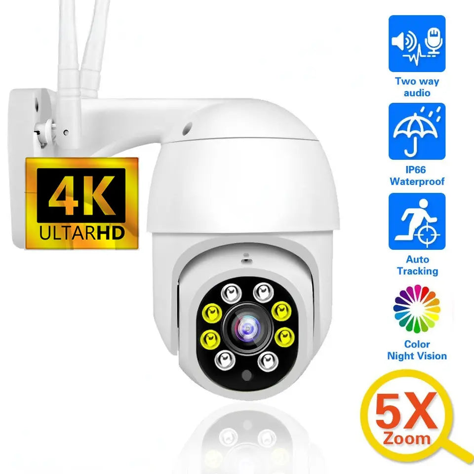8 Mp 4K ultraHD Αδιάβροχη Καμερα Ip PTZ με Ανίχνευση κινησης Ανθρώπου 5X Zoom Ptz Speed Dome Wifi Security Camera-τεμ 1 - ledmania.gr