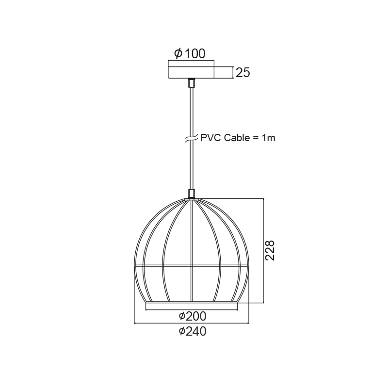 ΜΕΤΑΛΛΙΚΟ ΚΡΕΜΑΣΤΟ Φ/Σ ΜΑΥΡΟ ΠΛΕΓΜΑ Φ24χΗ23cm - ledmania.gr
