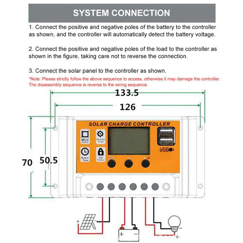 MPPT/PWM-100A 12/24v Ρυθμιστής Φόρτισης ηλιακού πάνελ Αυτόματη οθόνη LCD Solar Charge Controller  διπλής θύρας USB-1τεμ. - ledmania.gr
