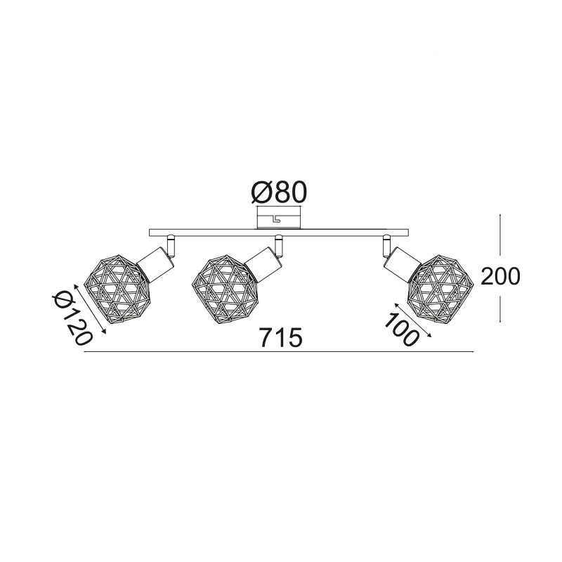 ΣΠΟΤ III 3XE14 ΧΑΛΚΙΝΟ ΠΛΕΓΜΑ 46X12,5X19,5CM - ledmania.gr