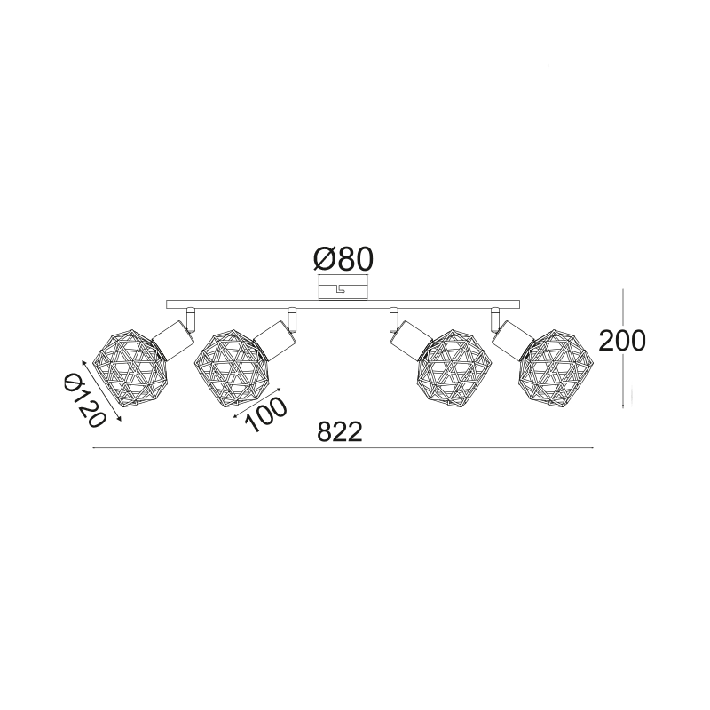 ΣΠΟΤ IIII 4XE14 ΜΑΥΡΟ ΠΛΕΓΜΑ 68X12,5X19,5CM - ledmania.gr