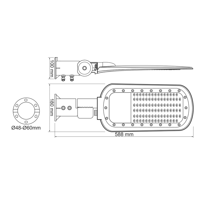 LED STREET LUMINAIRE 60W 8400LM 4000K 140x90˚ CLASS I 230V AC IP66 - ledmania.gr