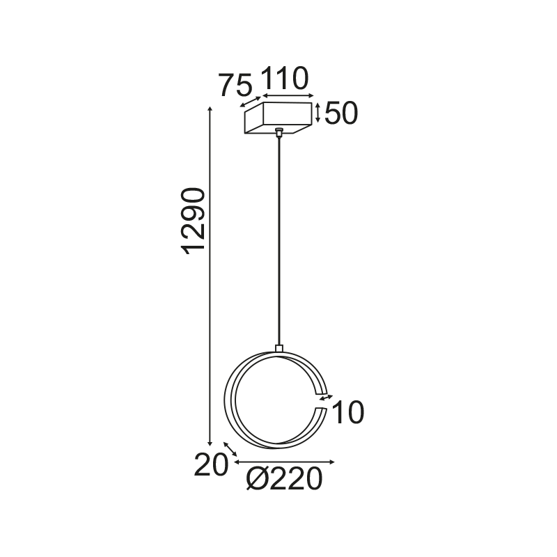 ^ΚΡΕΜΑΣΤΟ Φ/Σ LED 8W 3000K 750LM ΛΕΥΚΟ ΜΕΤΑΛΛΙΚΟ 22X11XH129CM EUCLID3 - ledmania.gr
