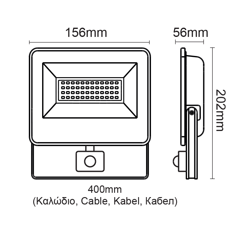 BLACK SENSOR LED SMD FLOOD LUMINAIRE IP66 30W 4000K 3100Lm 230V AC RA80 - ledmania.gr