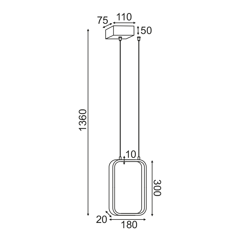^ΚΡΕΜΑΣΤΟ Φ/Σ LED 11W 3000K 1044LM ΜΑΥΡΟ ΜΕΤΑΛΛΙΚΟ 18X11XH136CM SYMETRIA - ledmania.gr