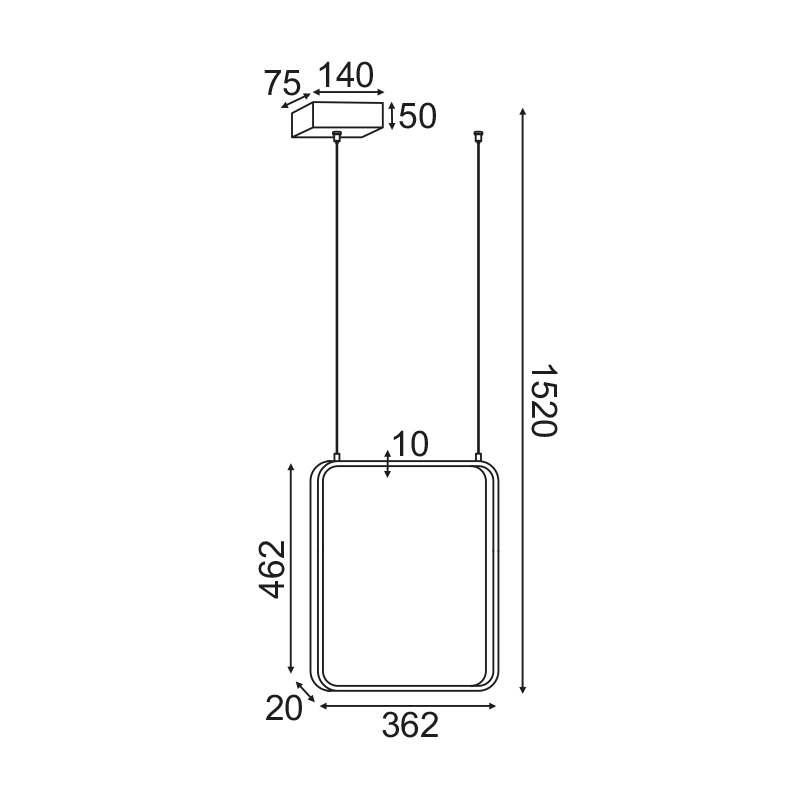 ^ΚΡΕΜΑΣΤΟ Φ/Σ LED 19W 3000K 1820LM ΜΑΥΡΟ ΜΕΤΑΛΛΙΚΟ 36X14XH1520CM SYMETRIA - ledmania.gr
