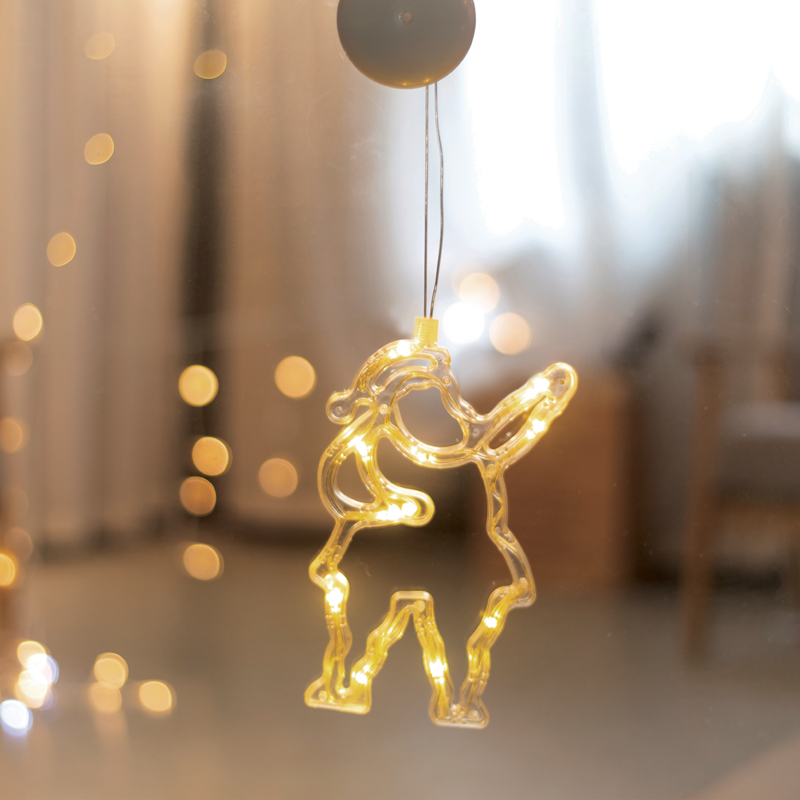 “WINDOW PLASTIC SANTA” 10 LED ΛΑΜΠΑΚΙΑ WW ΜΠΑΤ. (3ΧΑΑΑ) IP20 13X20.5CM - ledmania.gr
