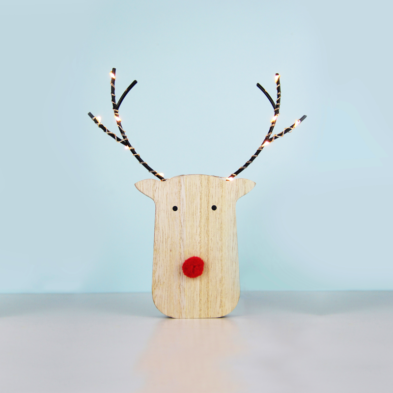 “WOODEN REINDER HEAD” 10 ΜΙΝΙ LED WW Λ/ΚΙΑ ΜΠ/ΡΙΕΣ (2ΑΑ) IP20 17X3X18CM - ledmania.gr