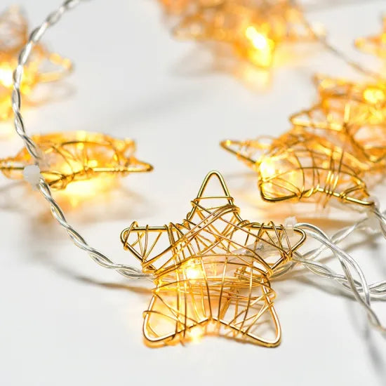10LED ΛΑΜΠΑΚΙΑ ΜΠΑΤΑΡΙΑΣ METAL STAR ΧΡΥΣΟ 1.35M ΘΕΡΜΟ - ledmania.gr