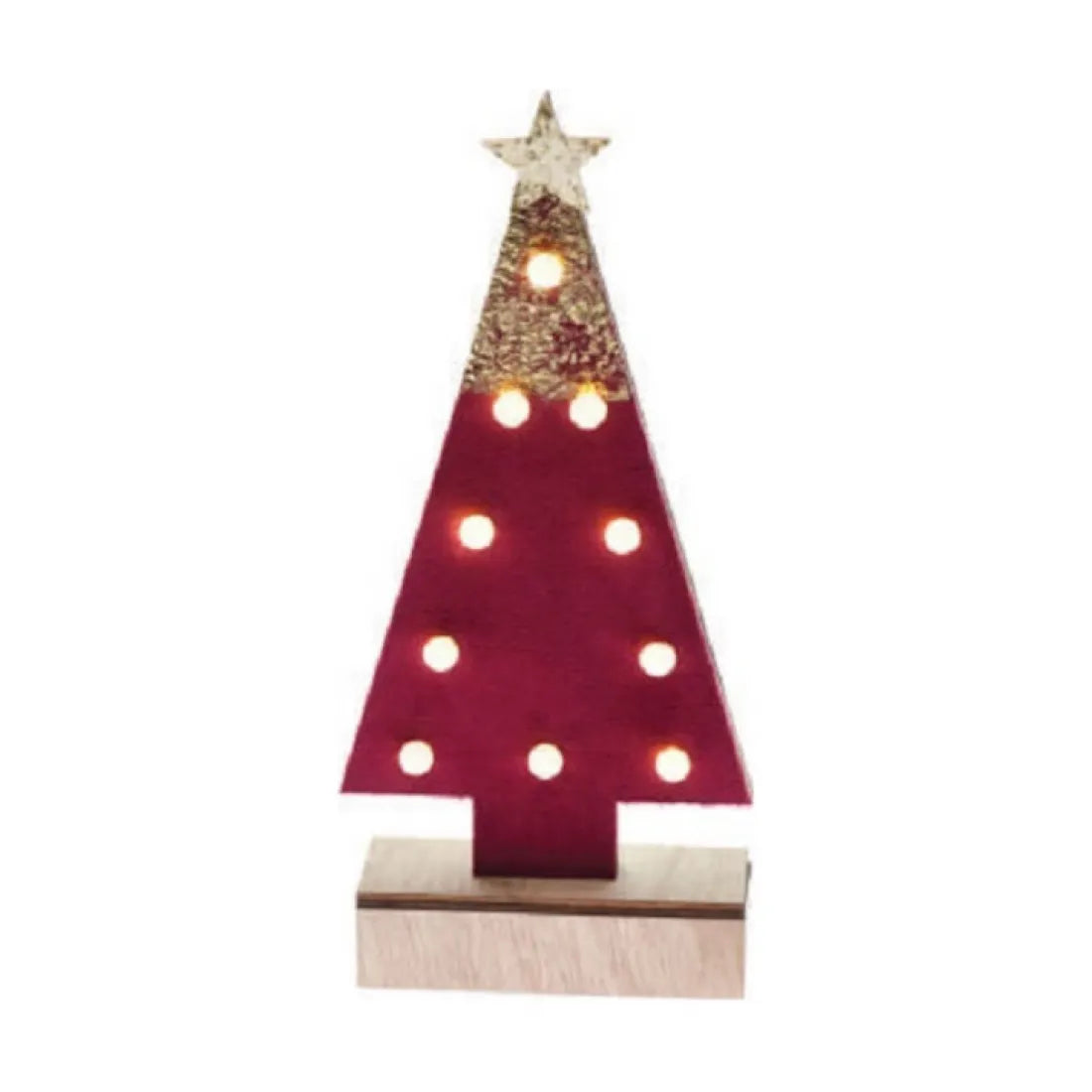 WOODEN RED TREE GOLD GLITTER STAR 10 MINI LED ΛΑΜΠ. ΜΠΑΤ. (2xAA) ΘΕΡΜΟ IP20 12.5X4.5X27CM - ledmania.gr