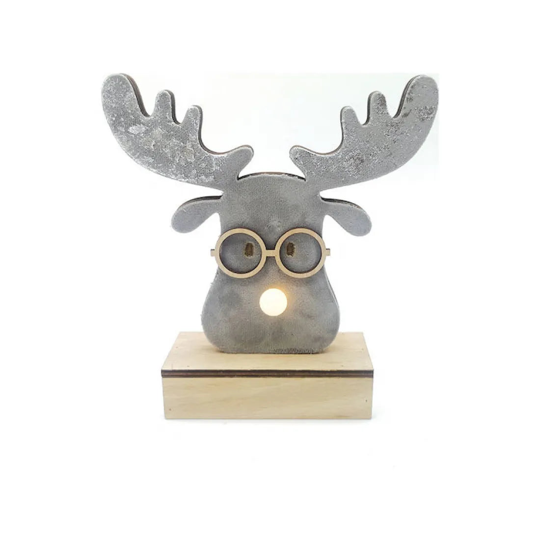 WOODEN GREY REINDEER HEAD 1MINI LED ΛΑΜΠ. ΜΠΑΤ. (2xAA), ΘΕΡΜΟ IP20, 18X4.5X16CM - ledmania.gr