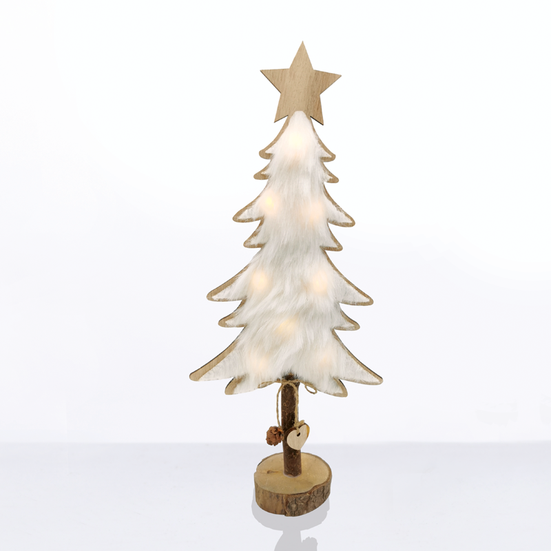 “WOODEN TREE WHITE FUR” 8 MINI LED ΛΑΜΠ. ΜΠΑΤ. (2xAAA), WW,IP20, 17.5X7X35CM - ledmania.gr