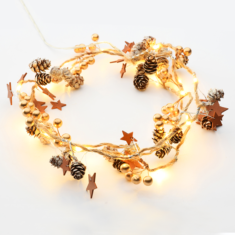 “BROWN XMAS GARLAND”,20 ΜΙΝΙ LED ΛΑΜΠ.WW ΜΠΑΤ.(2XAA) ΑΣΗΜΙ ΚΑΛ ΧΑΛΚΟΥ IP20 180+30CM ΔΙΑΦ ΚΑΛ ΤΡΟΦ - ledmania.gr