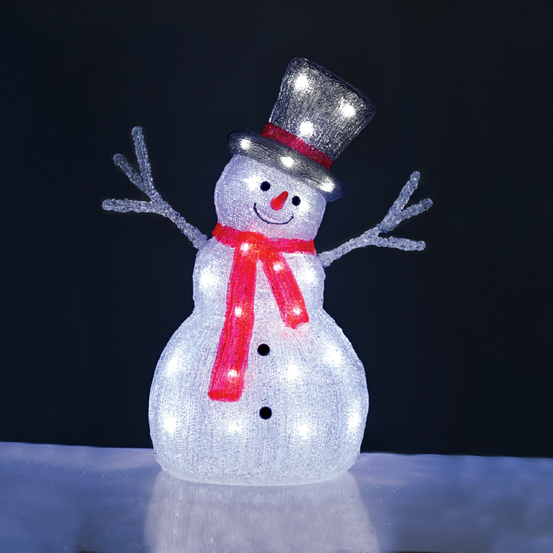 ^ACRYLIC STANDING SNOWMAN 40 LED ΨΥΧΡΟ ΛΕΥΚΟ 31*22*45cm IP44 5m ΚΑΛ^ - ledmania.gr