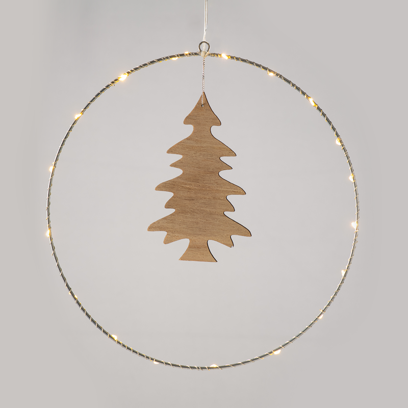 “HANGING CIRCLE WOODEN TREE” 20 MINI LED WW Λ/ΚΙΑ ΜΠ/ΡΙΕΣ (3AA) IP20 Φ30CM (9.5Χ16CM), 30CM ΔΙΑΦ. - ledmania.gr