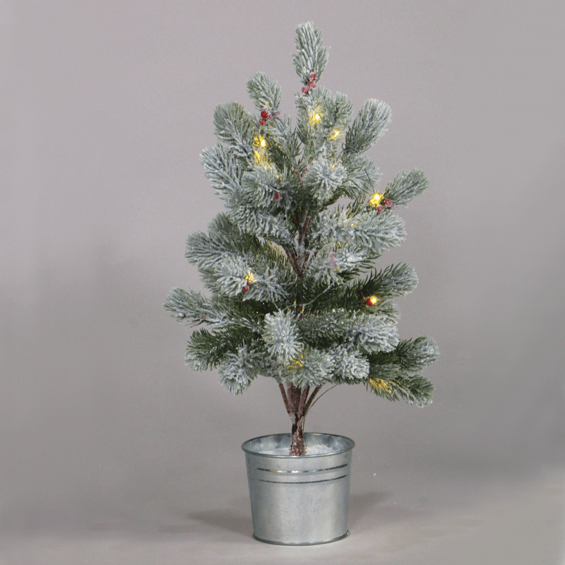 SNOW PINE TREE WITH RED CHERRY AND POT” 28 WW LED ΛΑΜΠΑΚ. IP20 3xAA ΥΨΟΣ 55cm Ø12,5cm - ledmania.gr