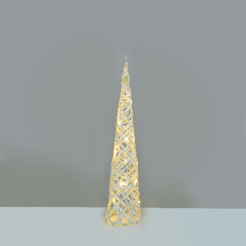 “WHITE & SILVER CONE TREE” 20 MINI WW LED ΛΑΜΠ. ΜΠΑΤ. 3ΧΑΑ,IP20 Φ13X40CM - ledmania.gr